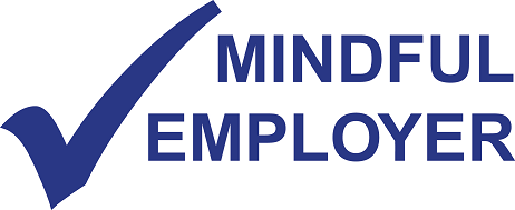 Mindful Employer in blue with blue tick to the left of the words