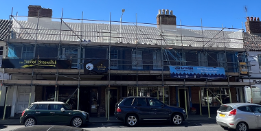 Scaffolding goes up on the Twisted Broomstick