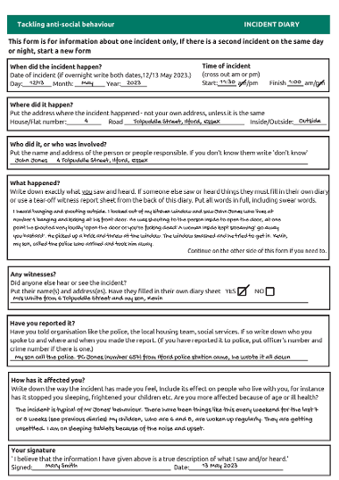 ASB Record sheet example
